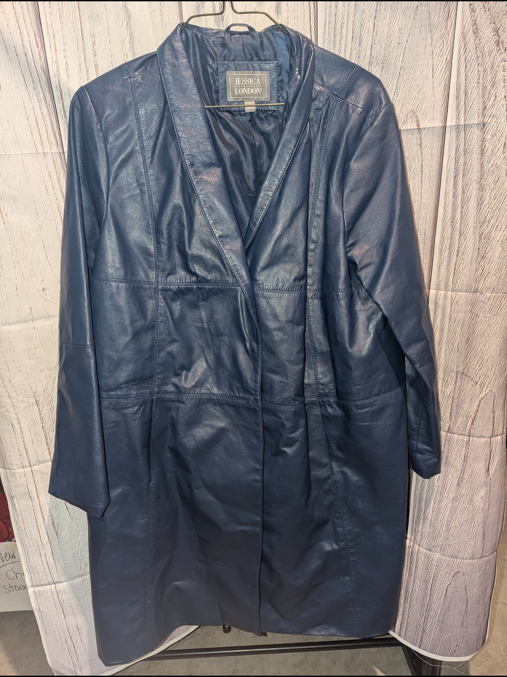 Jessica London Navy Leather Long Coat